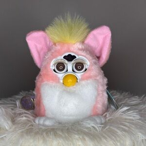 Vintage 1999 Furby Babies Pink and Yellow with Brown Eyes WORKS!